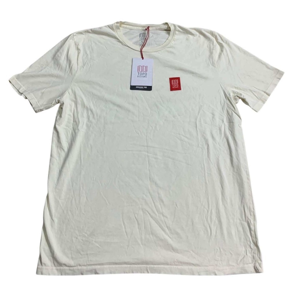 Topo Designs Label Tee Men Large Cream Organic Cotton T-Shirt Casual Soft NWT